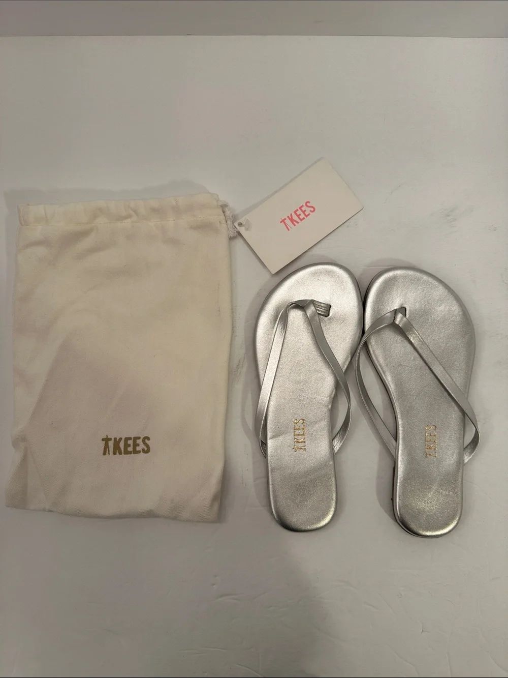 TKEES Kids Silver Thong Flip Flop Sandals Size 13